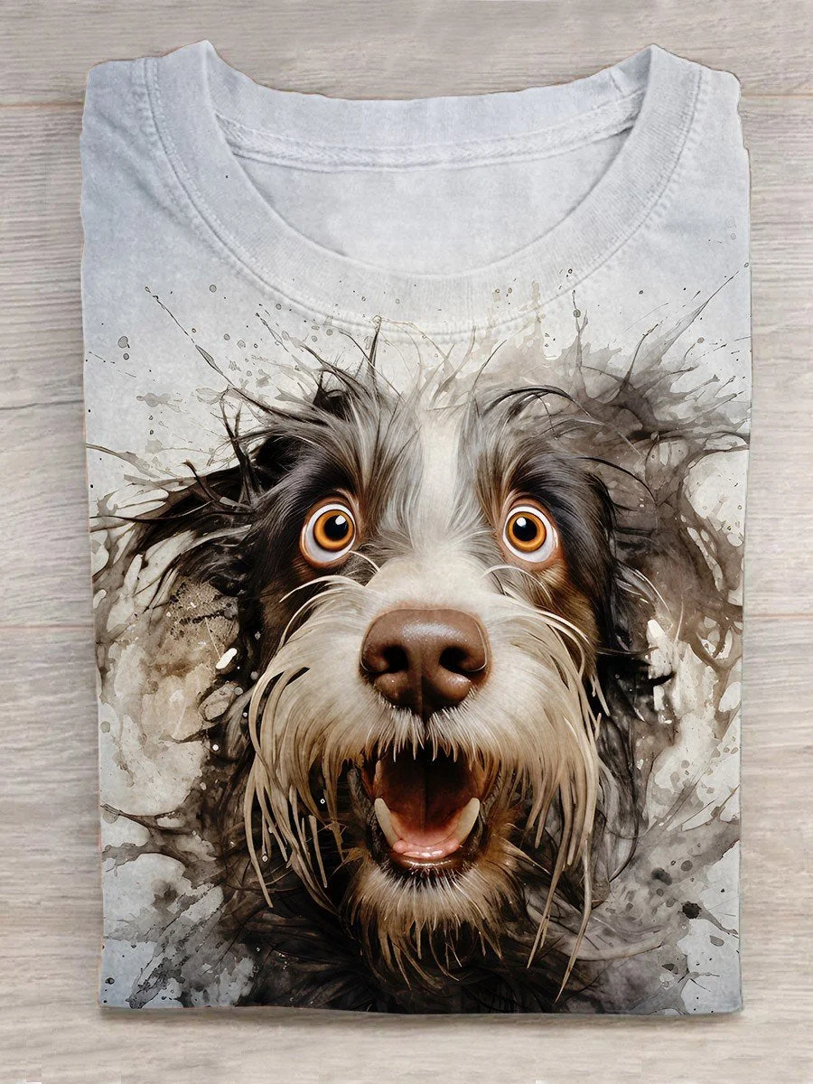 Scribbled Puppy Watercolor Ink Creative Design T-Shirt