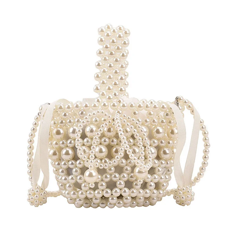 Mini Pearl Bag Casual Beaded Bow Women Shoulder Bag Handmade for Banquet Party-Annaletters