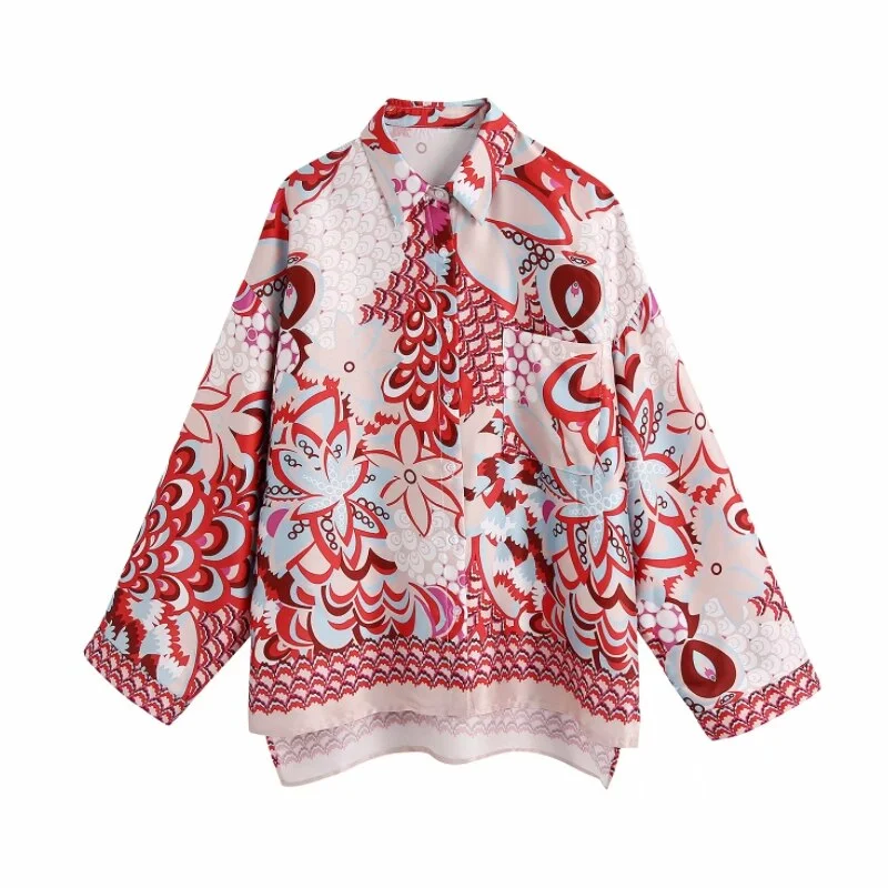Summer Women Scarf Decoration Placement Print Shirt Female Long Sleeve Blouse Casual Lady Loose Tops Blusas S8982