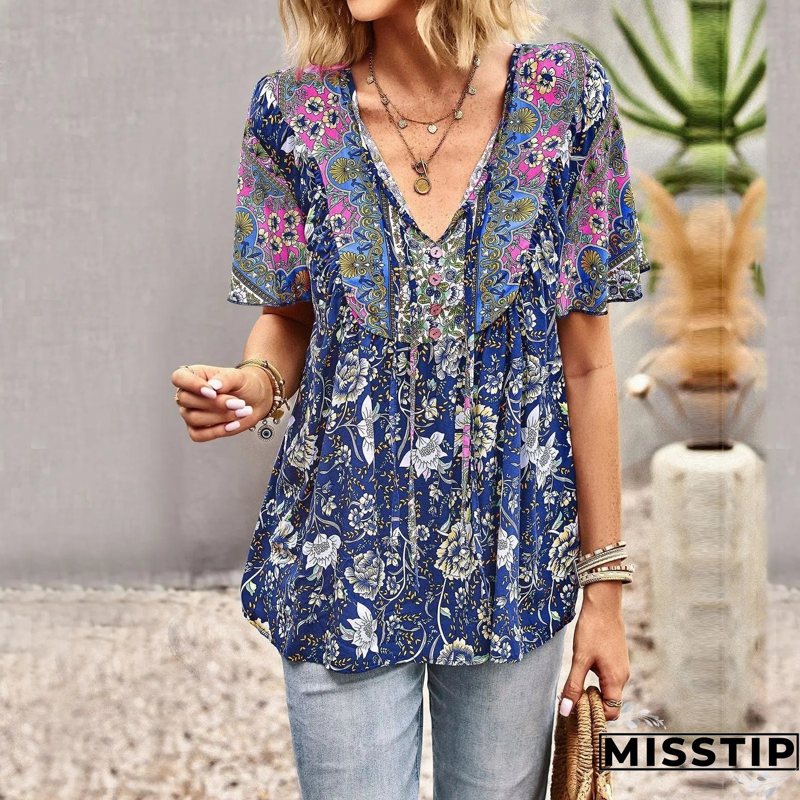 Summer New Fashion Boho T-Shirt Women's Bohemian Clothes Female Tops Free Shipping