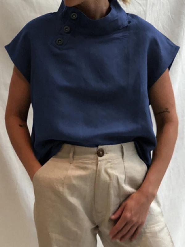 Hedging plain color wrong button casual shirt top-Mayoulove
