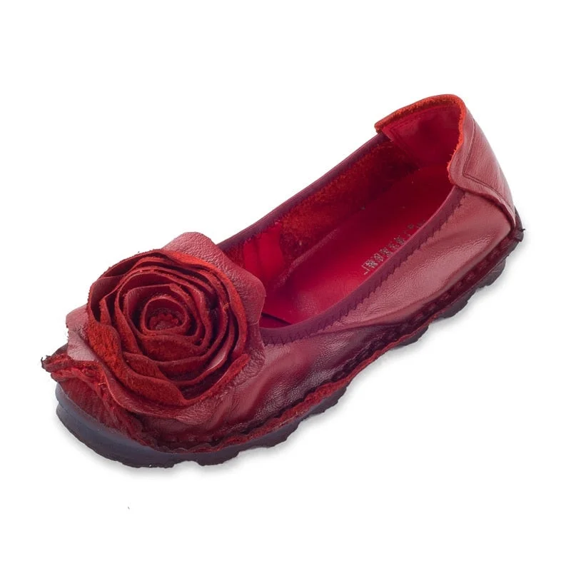 GKTINOO Fashion Flower Design Round Toe Solid Color Flat Shoes Vintage Genuine Leather Women Flats Handmade Women's shoes