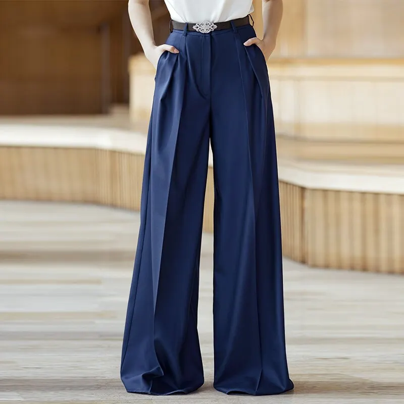 Women High Waist Pants 2022 VONDA Ladies Spring Zipper Long Trousers Wide Leg Pants Palazzo Pantalon Femme Denim Trousers