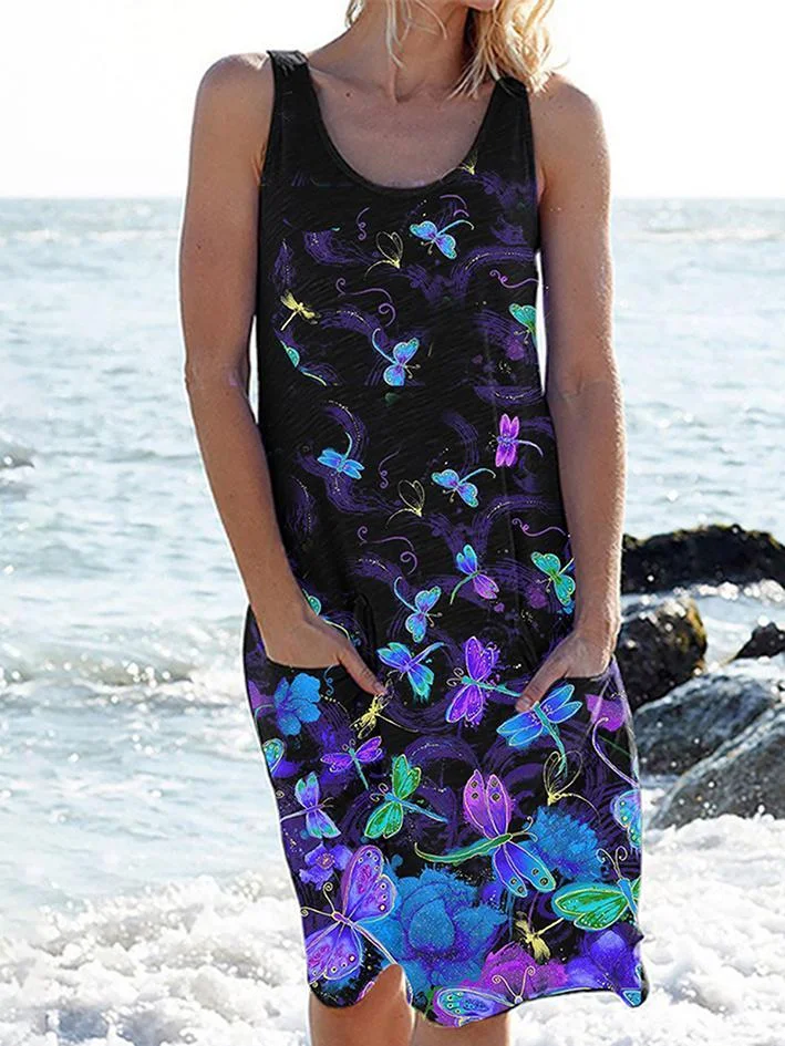Printed loose casual sleeveless dress