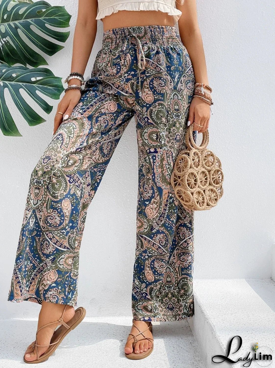 Printed wide-leg trousers