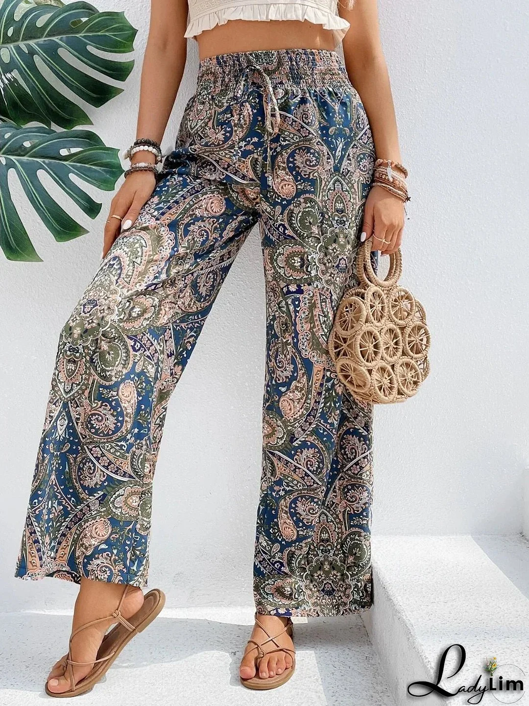 Printed wide-leg trousers