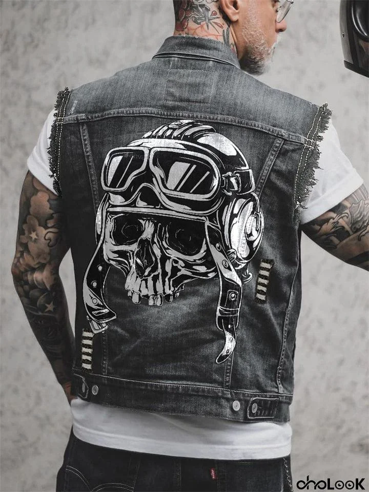 Men's Street Cool Skull Print Motorcycle Vest
