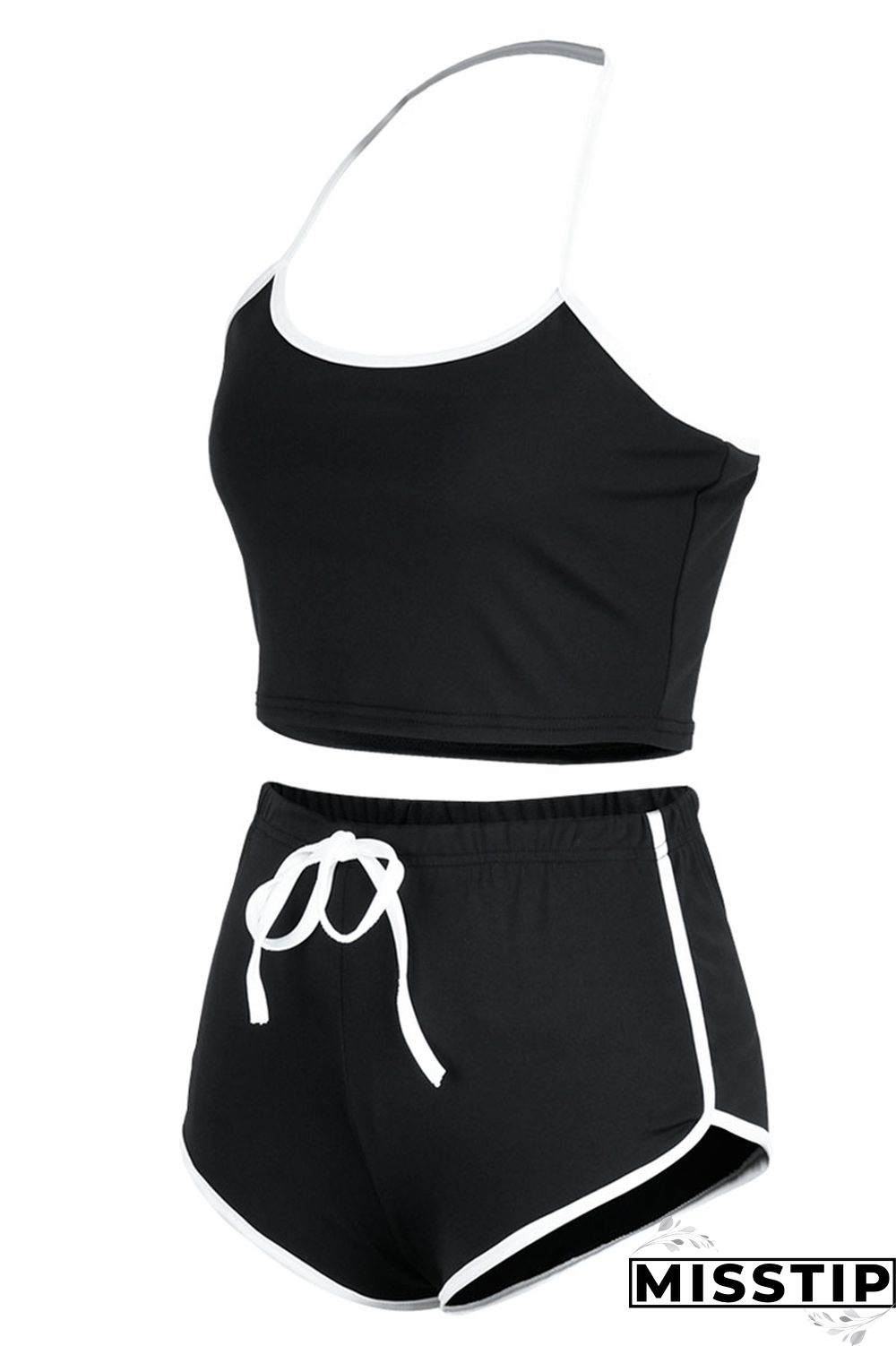 Green Fashion Casual Solid Patchwork Backless Halter Sleeveless Two Pieces