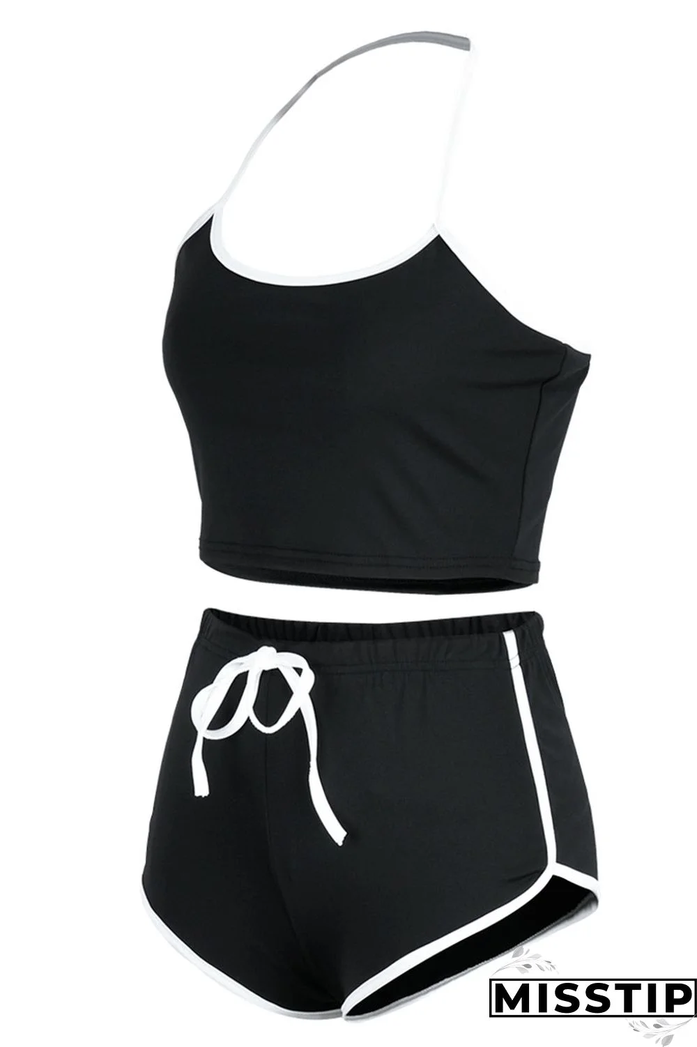 Green Fashion Casual Solid Patchwork Backless Halter Sleeveless Two Pieces