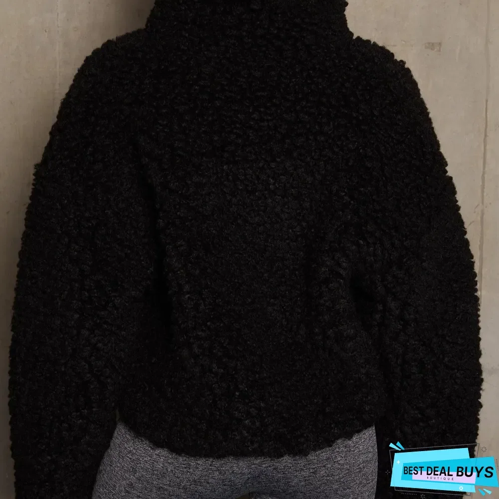 Plush Cardigan Short Jacket Lambswool Coat Woman