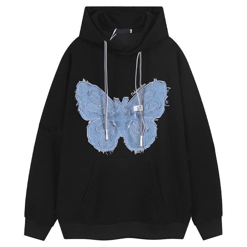 OLCooL 2024 Fall Fashion Patchwork Denim Butterfly Vintage Hoodie olcool