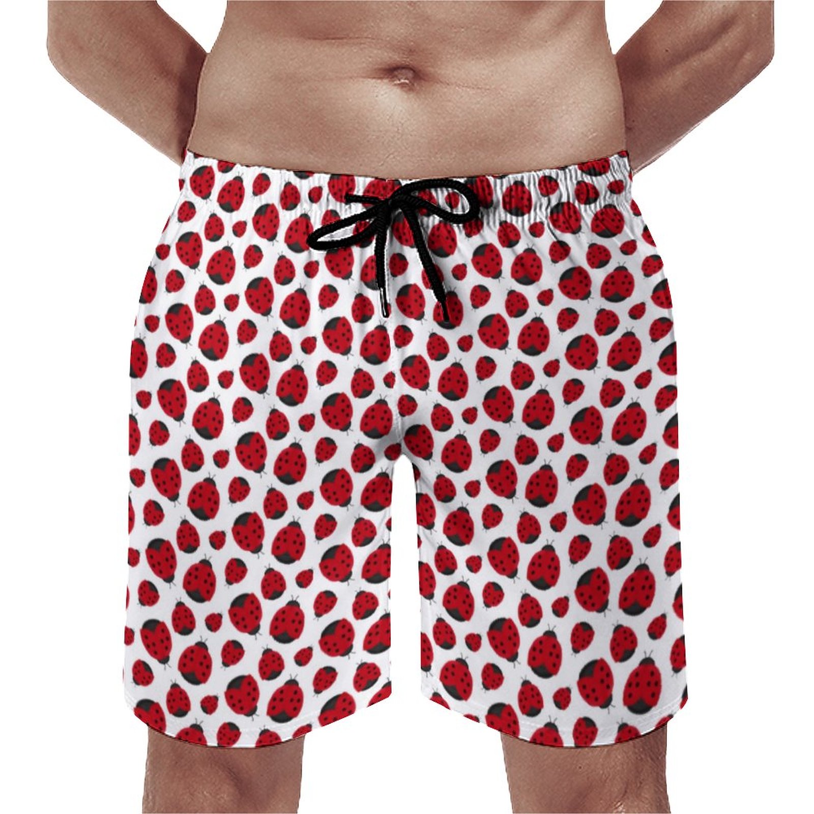 Red Ladybug Pattern Elegant Men's Swim Trunks Summer Board Shorts Quick Dry Beach Short with Pockets