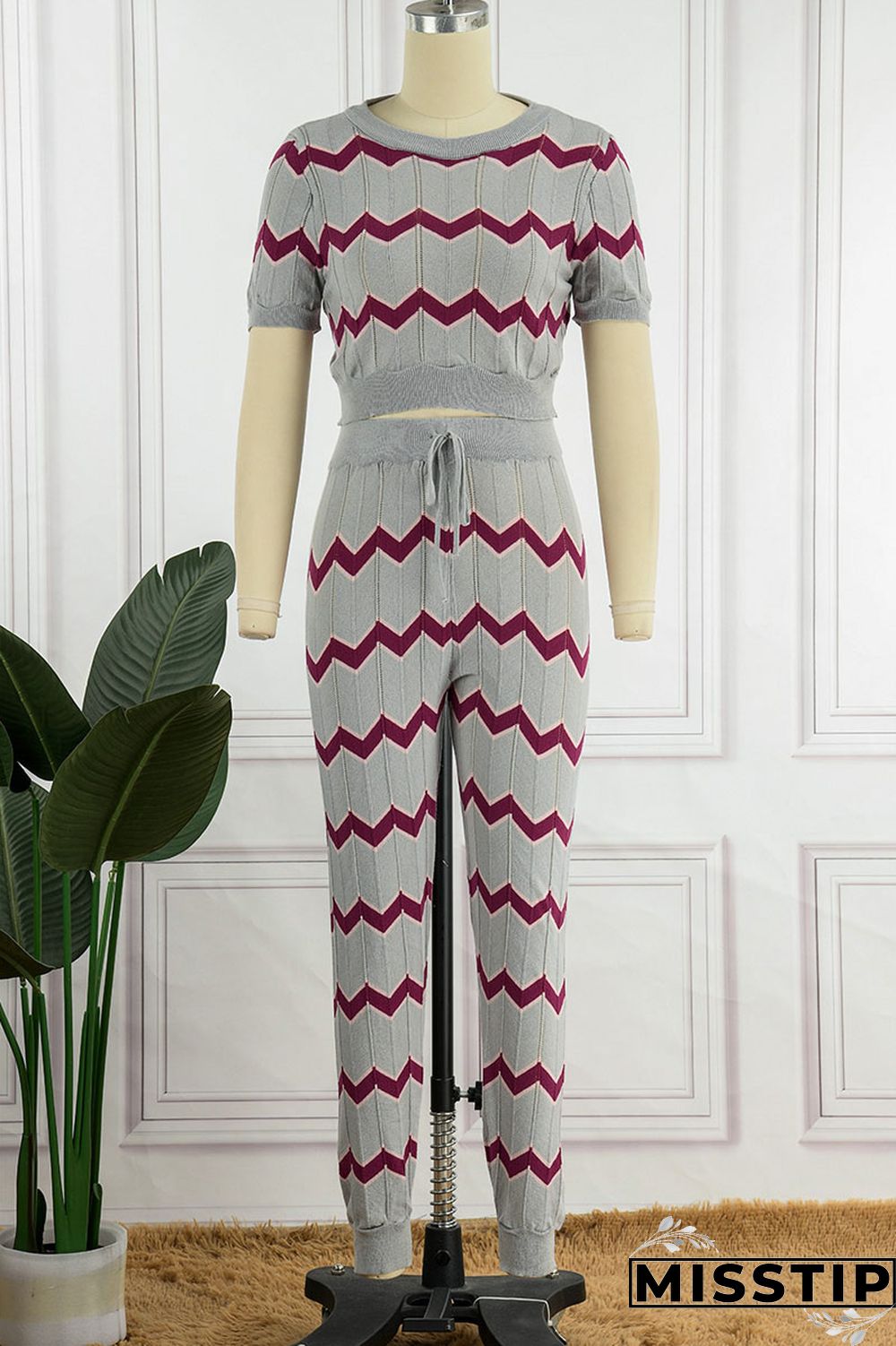 Pink Casual Patchwork O Neck Short Sleeve Two Pieces