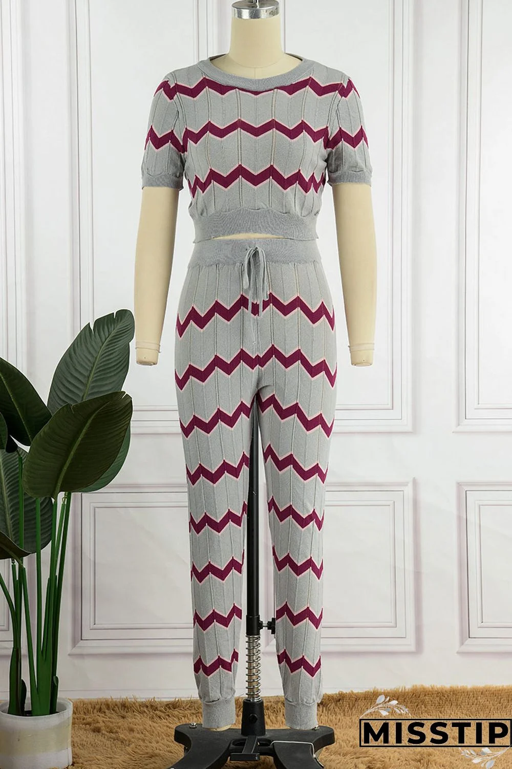 Pink Casual Patchwork O Neck Short Sleeve Two Pieces