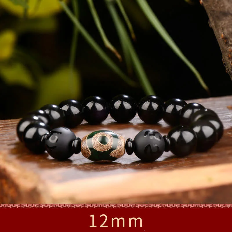 Black Obsidian Dzi Bead Tiger Eye Agate Healing 108 Beads Mala Bracelet