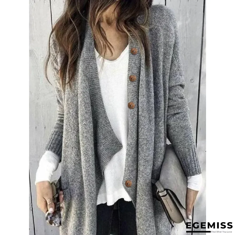 Large Size Solid Color Buttoned Casual Cardigan | EGEMISS