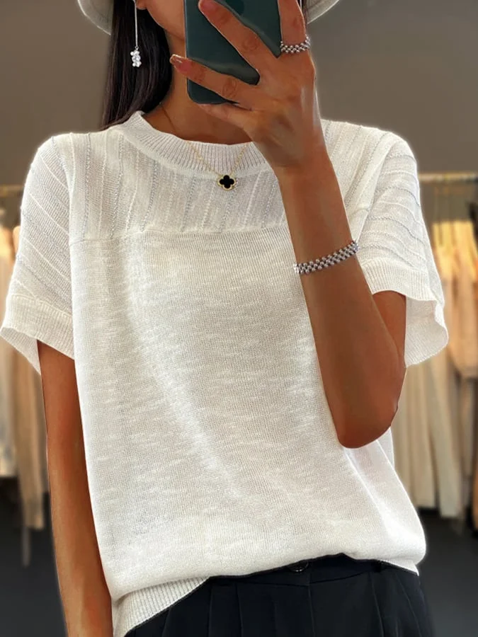 Women's Short Sleeve Casual Round Neck Knitted Top
