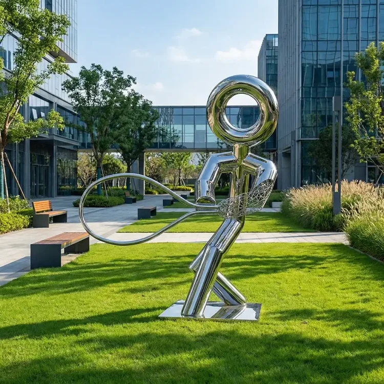 Mirror Stainless Steel Tennis Figure Sculpture