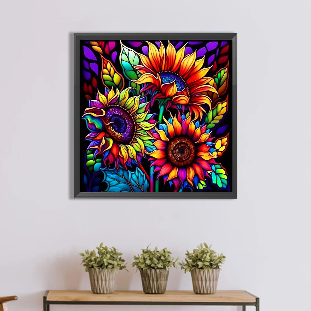 Diamond Painting - Full Round Drill - Stained Glass Sunflower(30*30cm)
