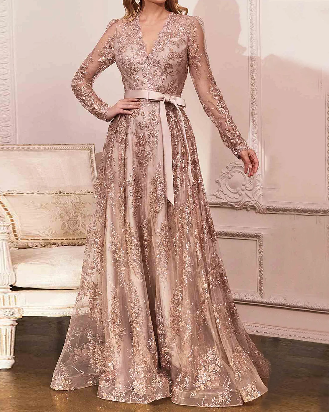 sequin lace embroidered maxi dress Gown