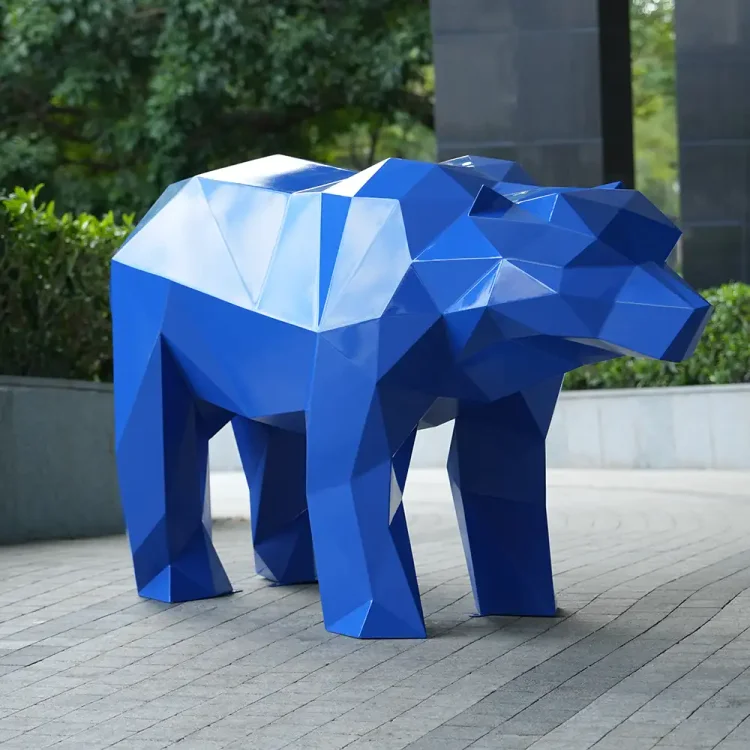 Large Geometric Bear Sculpture Modern Outdoor Stainless Steel Animal Art for Public Spaces