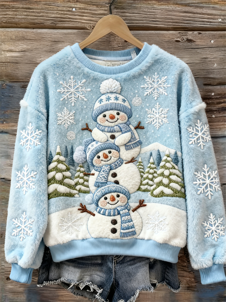 Lovely Snowmen & Snowflakes Cozy Plush Sweatshirt wearshes