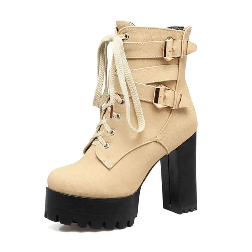 BONJOMARISA 2020 Spring Winter Women's Ankle Boots Plus Size 33-50 Black 11cm High Heels Platform Booties shoes lace Shoes Woman