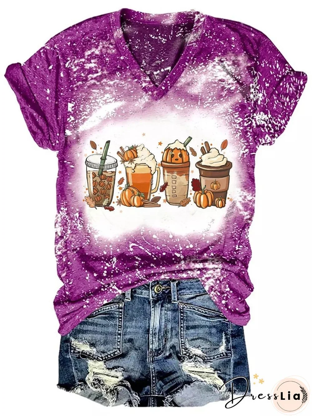 Halloween Cartoon Drinks Print Short Sleeve Tee
