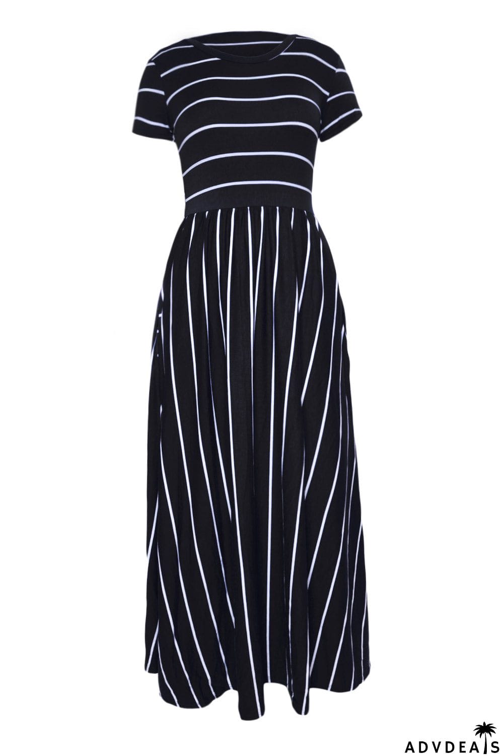 Striped Black Short Sleeve Maxi Dress