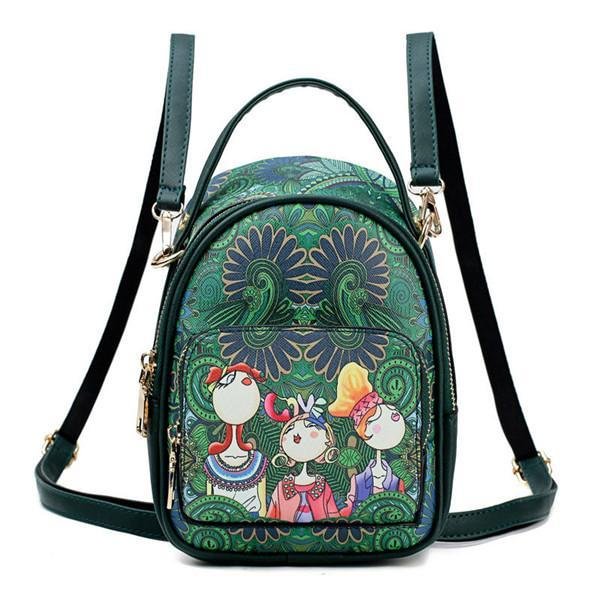 Green Forest  National Style Multifunctional Backpack Crossbody Bag - Chicaggo