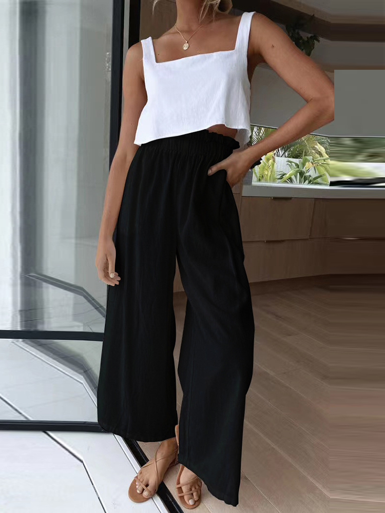 Women Casual Cotton Linen Wide Leg Pants