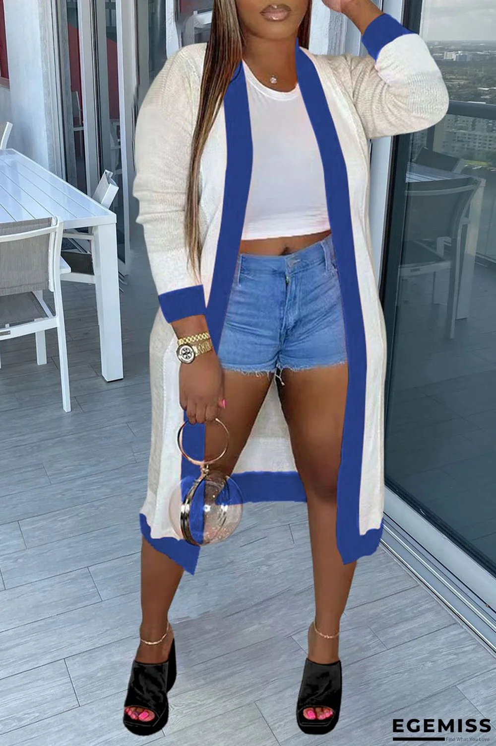 Blue Casual Patchwork Outerwear | EGEMISS