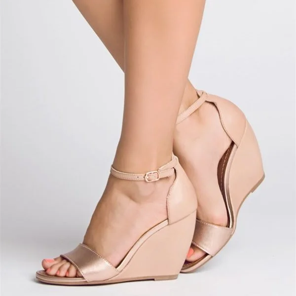 Blush Wedge Heels Sandals Open Toe Ankle Strap Sandals |FSJ Shoes