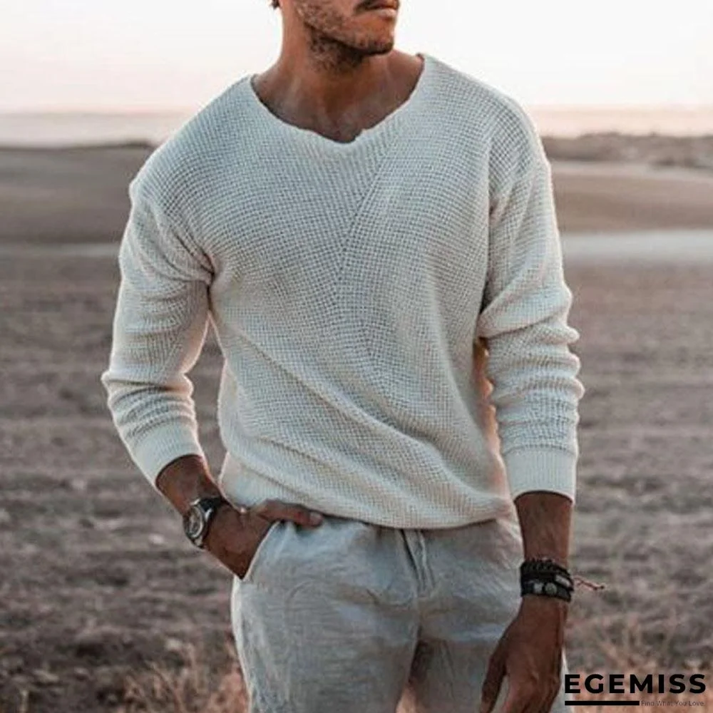 Long Sleeve Round Neck White Slim Fit Men's Sweater | EGEMISS
