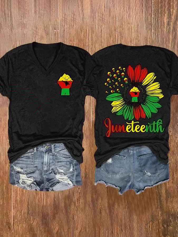 Women Juneteenth Print Short Sleeve T-Shirt 
