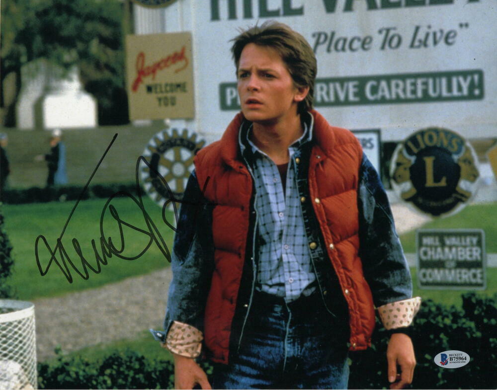 MICHAEL J FOX SIGNED AUTOGRAPH 11x14 Photo Poster painting - MARTY BACK TO THE FUTURE 4 BECKETT