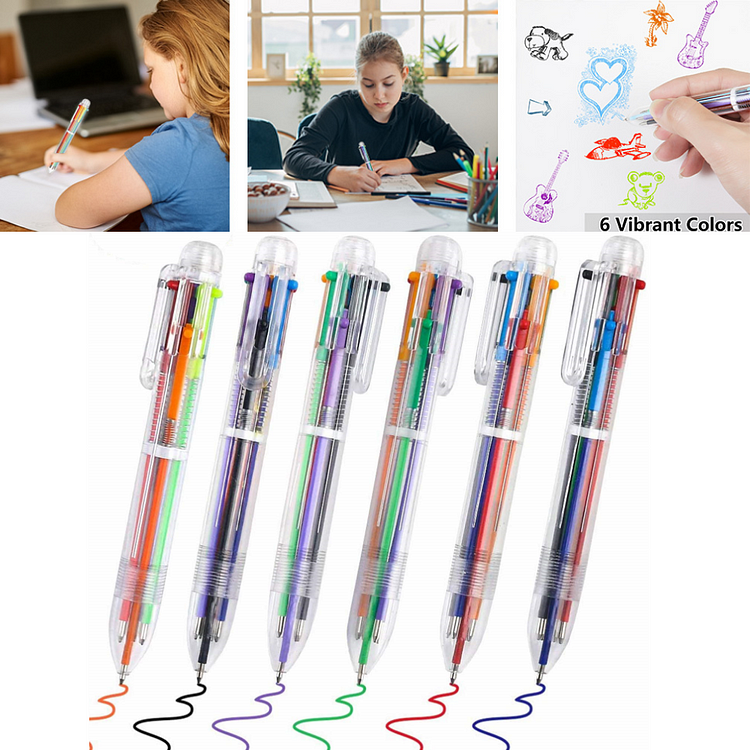 6Pcs Multicolor Refill Graffiti Pens 6-in-1 Ballpoint Pen Office Shcool Supplies Students Children Gift Random Color