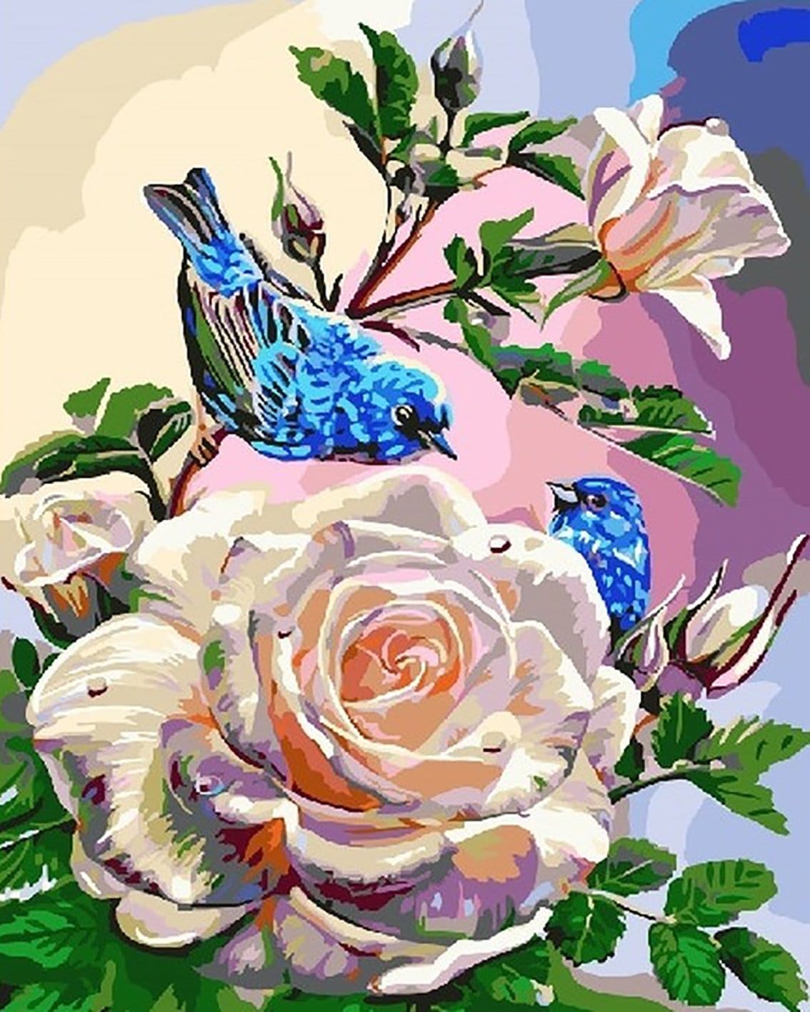 

White Rose and Blue Birds – Paint By Numbers - 40*50CM, 501 Original