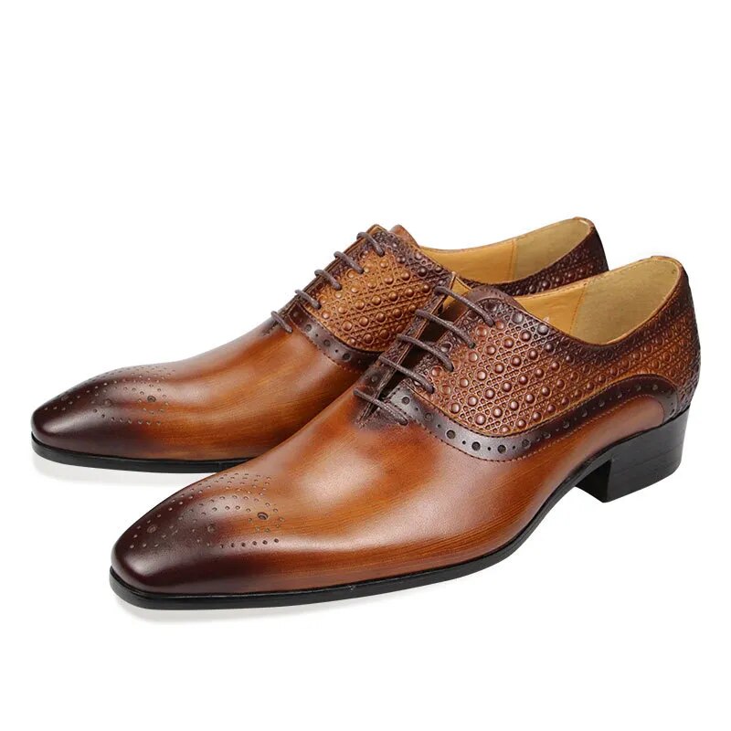 VCSHOES Mens Dress Wedding Shoes Brown Leather Classic Gentle Man Oxfords Male Formal Shoes