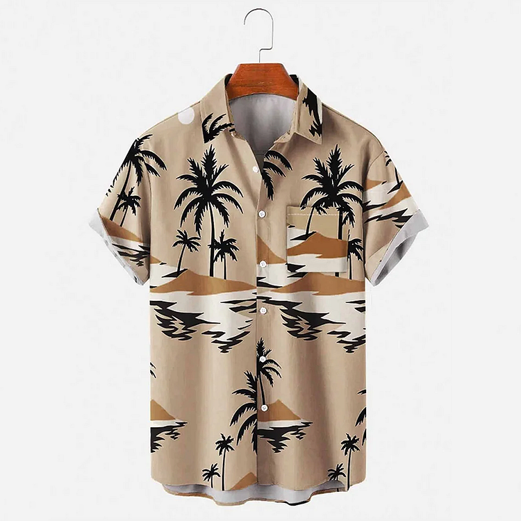 BrosWear Mens Beach Palms Sunset Short Sleeve Shirts