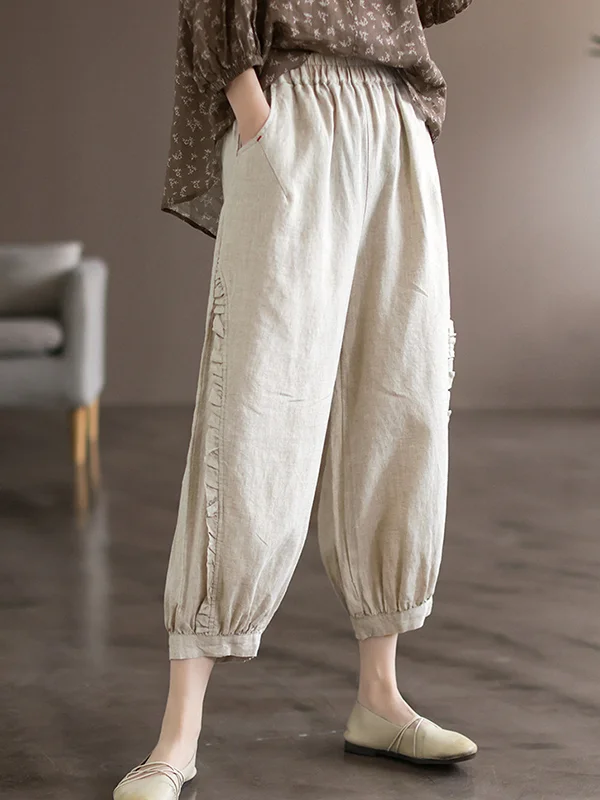 Vintage Linen Falbala Harem Capri-Pants