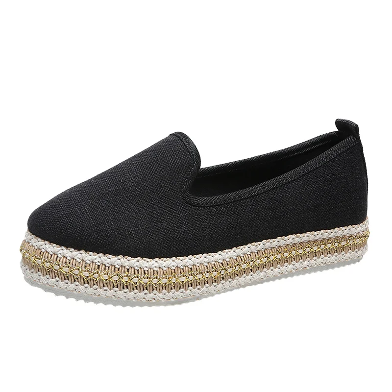 Qengg New Women Espadrilles Shoes Loafers Suedes Platform Thick Bottom Fisherman Shoes Solid Round Toe Slip on Breathable Casual