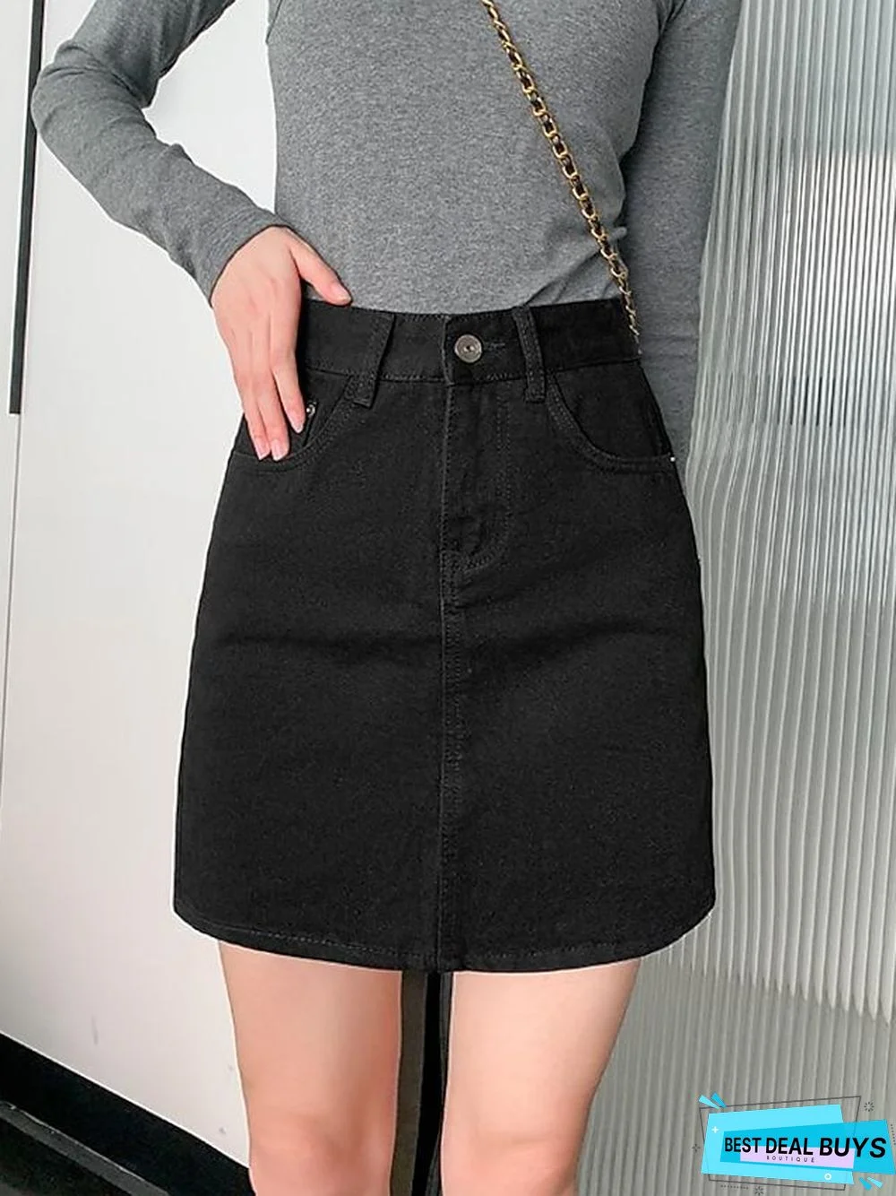 Women's A Line Mini Denim Light Blue Black Grey Skirts Pocket Y2K Street Daily S M L