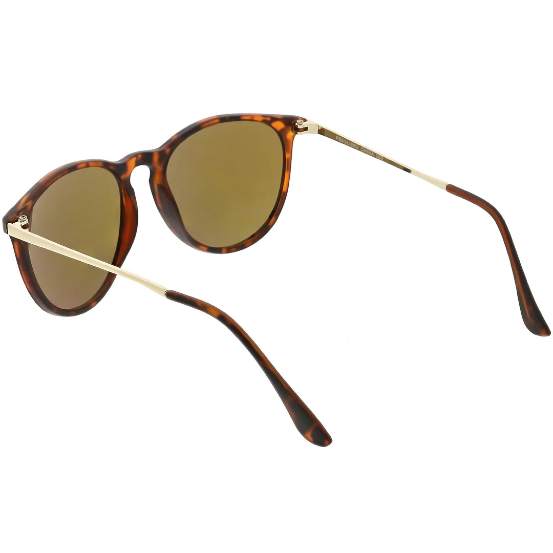 Modern Horn Rimmed glasses Metal Arms Round Mirrored Lens 52mm