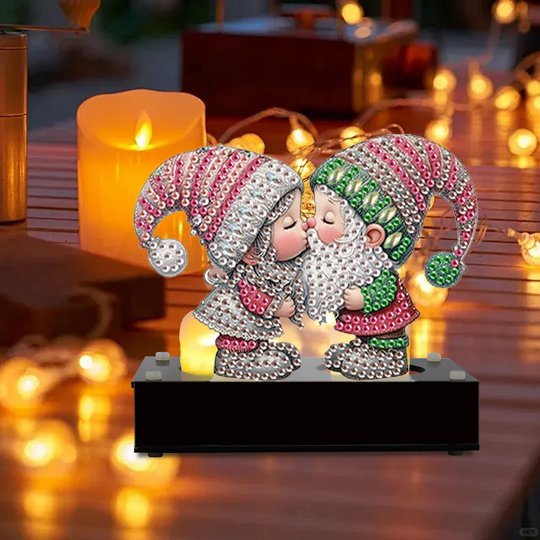 5D DIY Kissing Gnome Diamond Art Mini Candle Holder for Aromatherapy Art Crafts