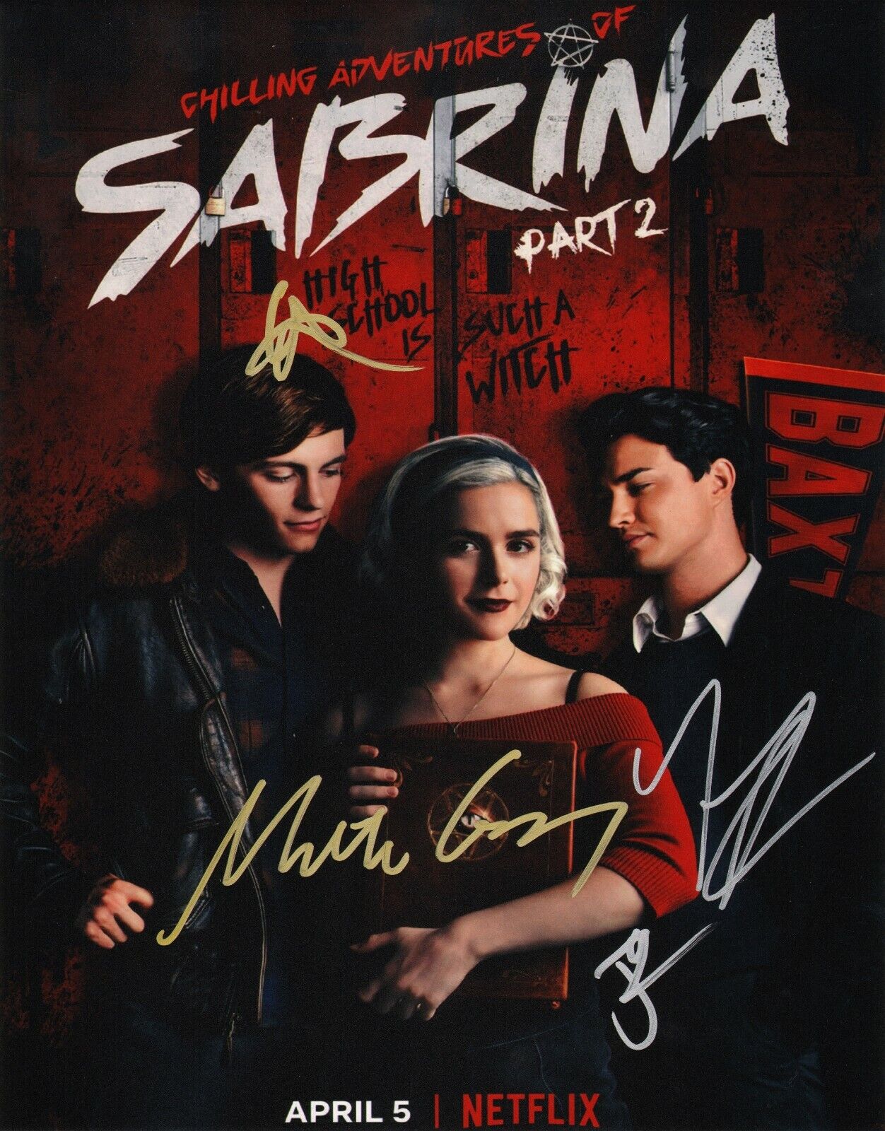 CHILLING ADVENTURES OF SABRINA Cast x4 Hand-Signed KIERNAN SHIPKA 11x14 Photo Poster painting