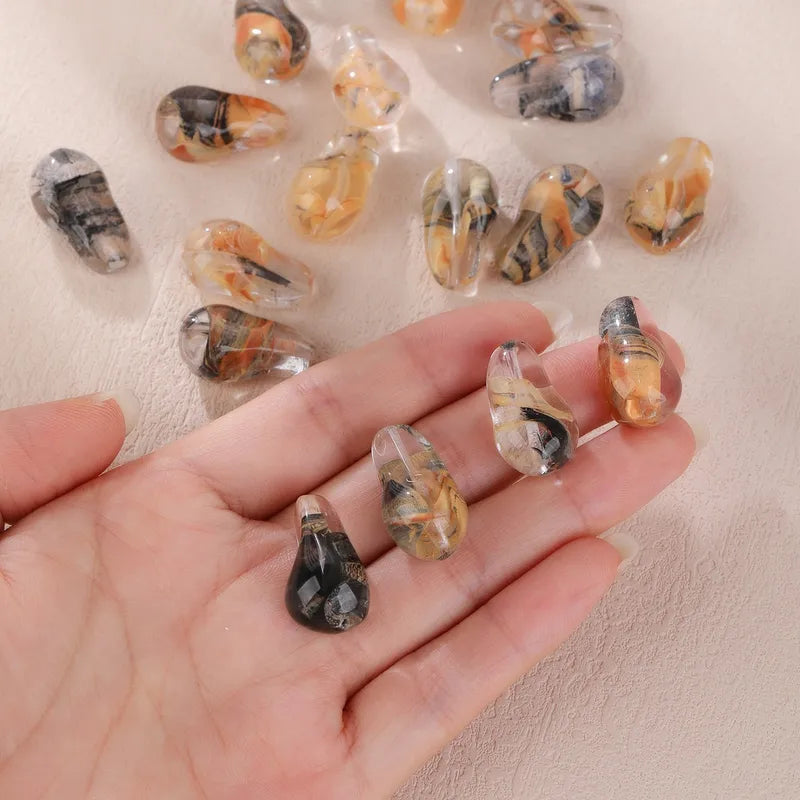 10 PCS/Package Hole 1~1.9mm Glass Round Water Droplets Rhombus Pendant Beads