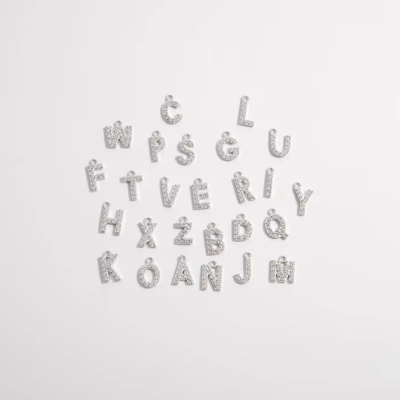 1 Piece 925 Sterling Silver Zircon 22K Gold Plated Rhodium Plated Letter Pendant Charms