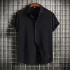 Gioiacombo&trade; Nuova camicia estiva da uomo in cotone e lino tinta unita a maniche corte
