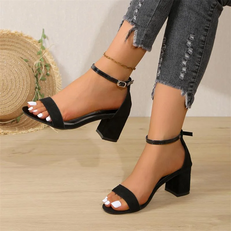 Churchf Churchf New 2024 Casual Black Thick Heel High Heel Sandals